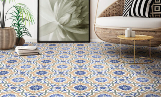 Avalon Caribbean curaco flooring in blue and white floral pattern