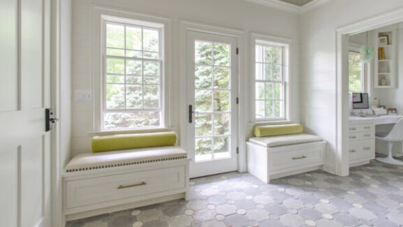 Artillo concrete tile Granada on mudroom floor with benches