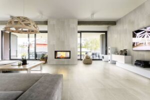 panam gray tile fireplace in white living room