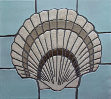 blue ceramic tiles with seashell design