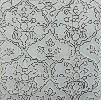 white ceramic tile with black line floral drawings