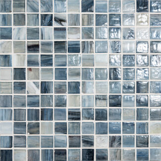 image of small square blue, white and gray glass tiles