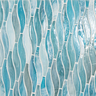 turquoise blue and white wave design glass tiles