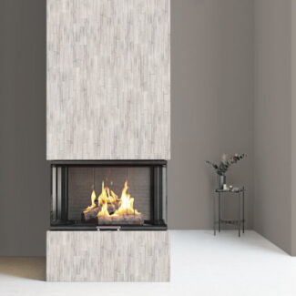 natstone fireplace in gray and white tiles
