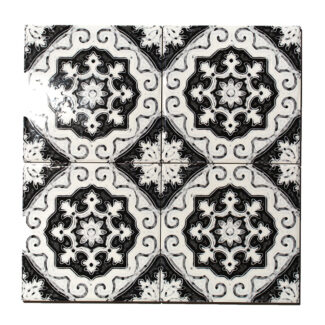 patterned tile with black and white floral designs