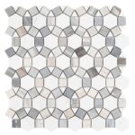 black and white mosaic tiles in rounded shapes