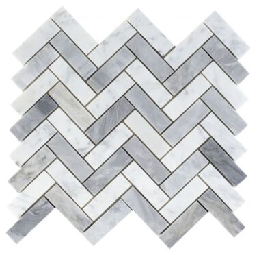 gray and white rectangular mosaic tiles in zigzag design
