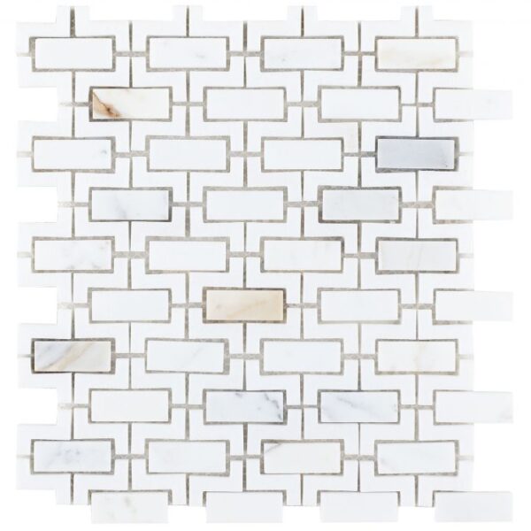 rectangular white tiles with white borders in mosaic styles