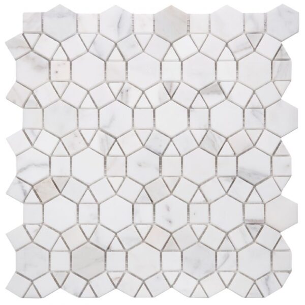 gray and white mosaic tiles in rounded shapes