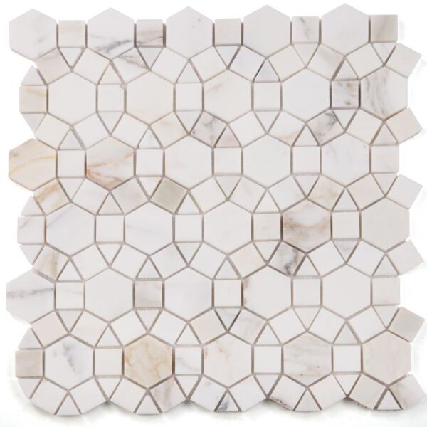 beige and white mosaic tiles in rounded shapes