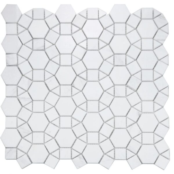 white mosaic tiles in rounded shapes