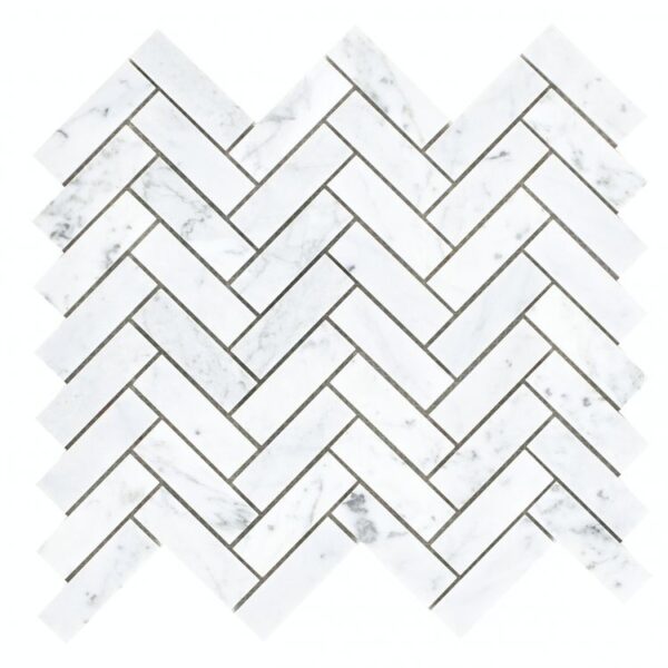 white rectangular mosaic tiles in zigzag design