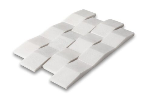 white raised rectangular natural stone tiles