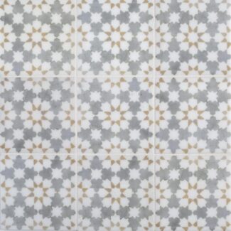 patterned tile with white floral design on blue background