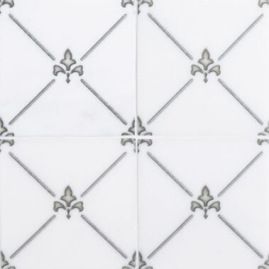 patterned tile with gray diamond line shapes with florentine styles at corners