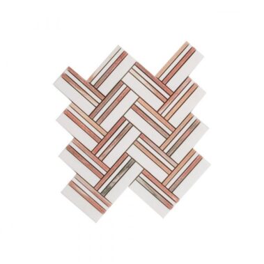 orange and white striped mosaic tiles in zigzag pattern