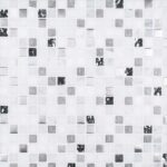 small square glass tiles in colors of black, white and gray