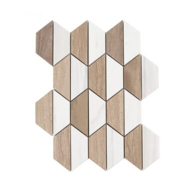 white and brown hexagonal mosaic tiles with divided colors
