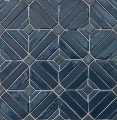 patterned tile with blue rectangular diamond shapes