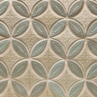 patterned tile with gray circles and beige diamonds
