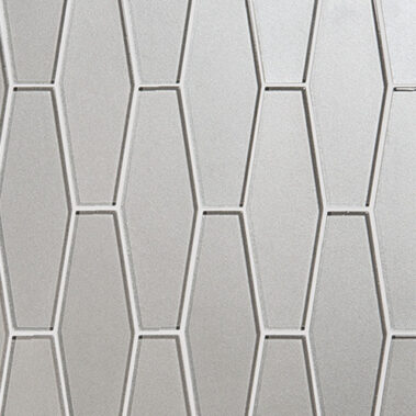 white hexagonal elongated glass tiles