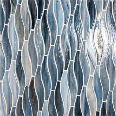 blue, gray and white wave design glass tiles