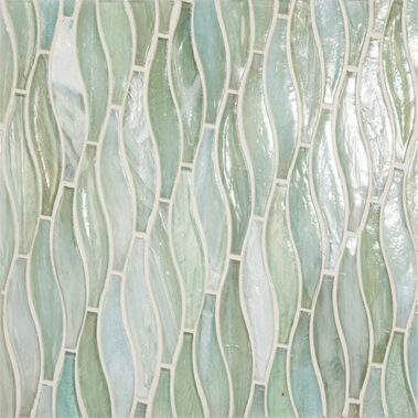 white, green and blue wave design glass tiles