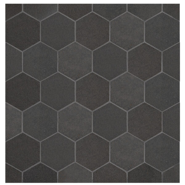 black hexagonal mosaic tiles
