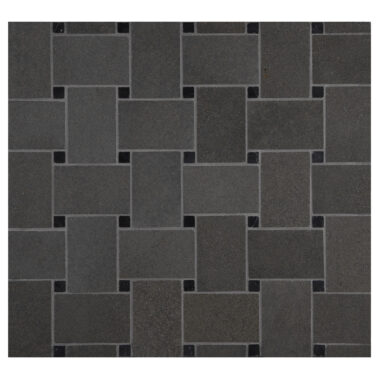 black rectangular crosshatched mosaic tiles