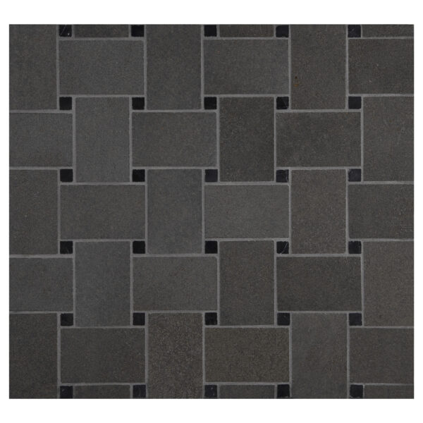 black rectangular crosshatched mosaic tiles