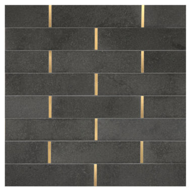 black rectangular mosaic tiles with gold separating tiles